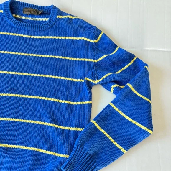 Eddie Bauer Vintage 
Cotton Crew Neck Sweater for Spring
Blue yellow stripes!
L - Picture 7 of 14